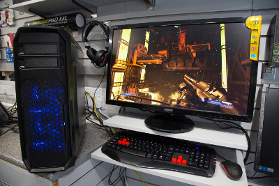 Photo of LED illuminated gaming tower on display in the Tech Store