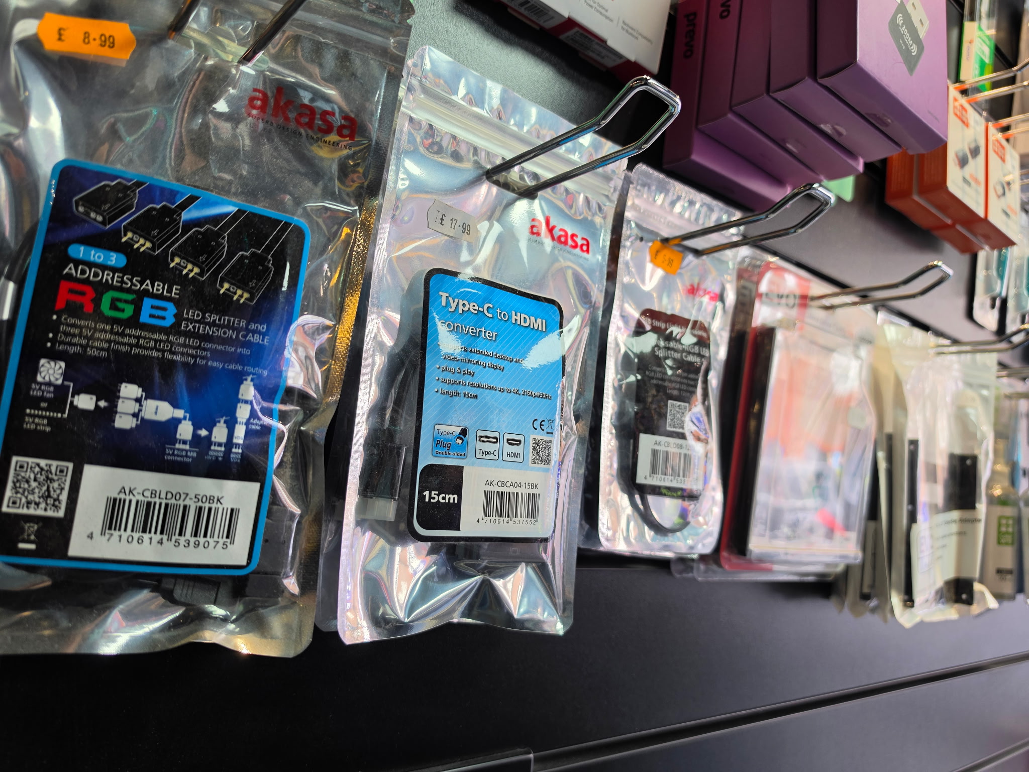A range of cables and leads on display at The Tech Store Newport
